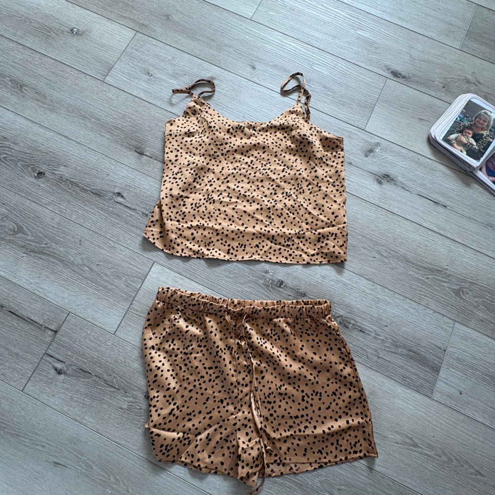 Women's Tan Polka Dot Pajama Set